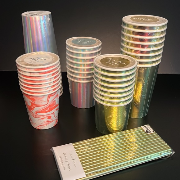 Meri Meri doodle party bundle: gold foil straws & scalloped gold foil napkin-NWT - Picture 14 of 16